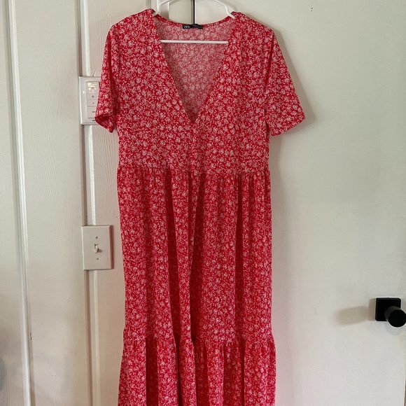 ** Zara Red and White Floral Maxi Dress Size M ** - Picture 1 of 4